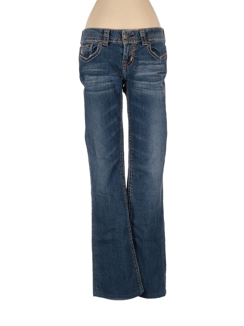 Women's Dark Blue Flare Jeans with Subtle Whiskering